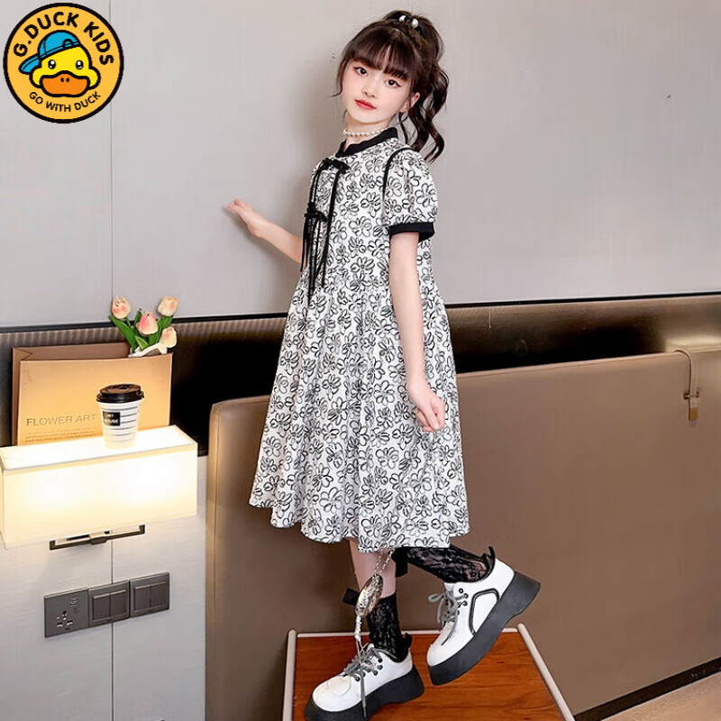 G.DUCKKIDS女童連衣裙夏季漢服新款薄兒童中國(guó)風(fēng)碎花旗袍紗裙大童雪紡公主 復(fù)古碎花連衣裙 120 cm