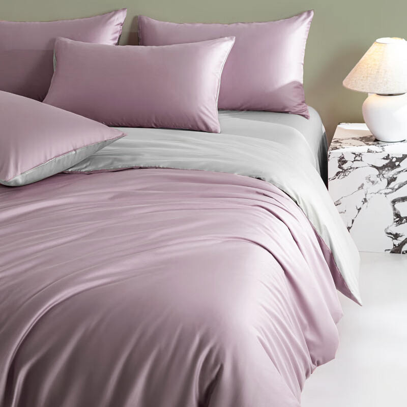 AIDLI 床上四件套纯棉A类100支贡缎新疆长绒棉双人全棉酒店裸睡套件 浅芋色-奶灰 1.5/1.8m床 床单款 被套200*230cm