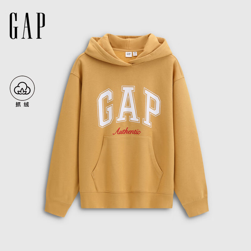 盖璞（GAP）女装2025秋季新款撞色Logo宽松抓绒套头连帽衫卫衣上衣792499 黄色 S (160/84A) 亚洲尺码
