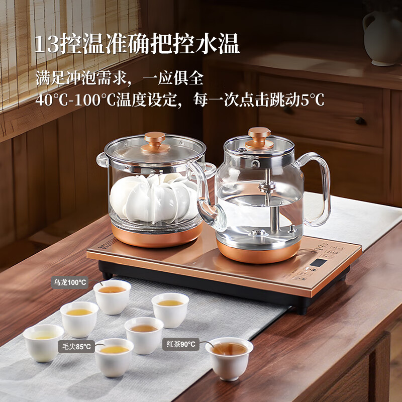 茶皇子（CHAHUANGZI）底部全自动上水电热烧水壶泡茶专用玻璃茶台电茶壶茶桌嵌入式一体 XH-T5N 1L ZC2-M（煮茶款）