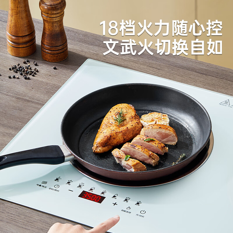 苏泊尔商用纯铜线双口瓦斯炉电磁炉家用台嵌两用黑晶炉足3.5KW 珍珠白3500W双口瓦斯炉左平电陶+ 3500W