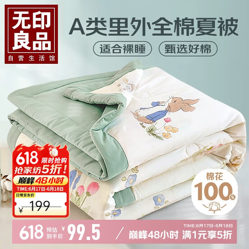 无印良品A类里外全棉夏被100%新疆棉花被子 夏凉空调被薄被芯 200*230cm
