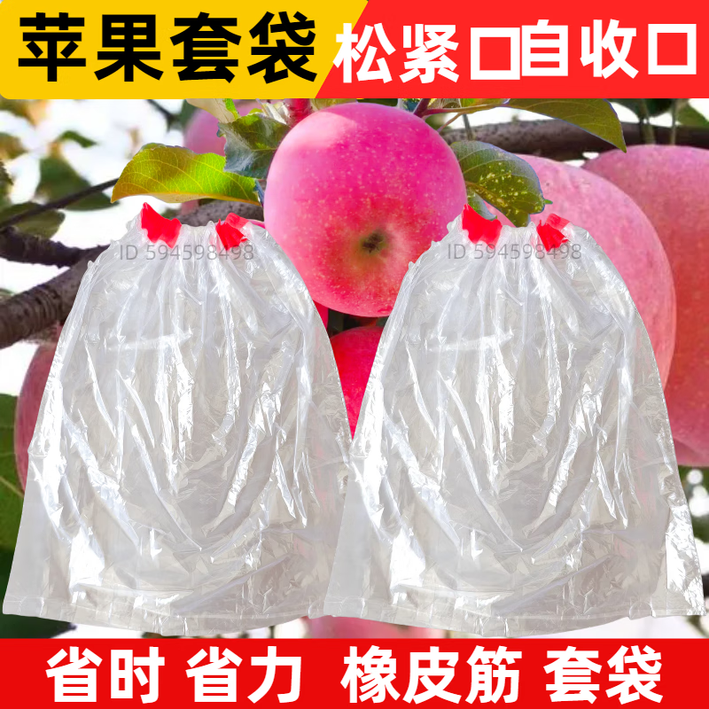 精品蘋果袋 蘋果套袋橡皮筋松緊口自動(dòng)收口桃梨石榴水果用膜果園 500個(gè) 橡皮筋松緊口套袋 聚乙烯