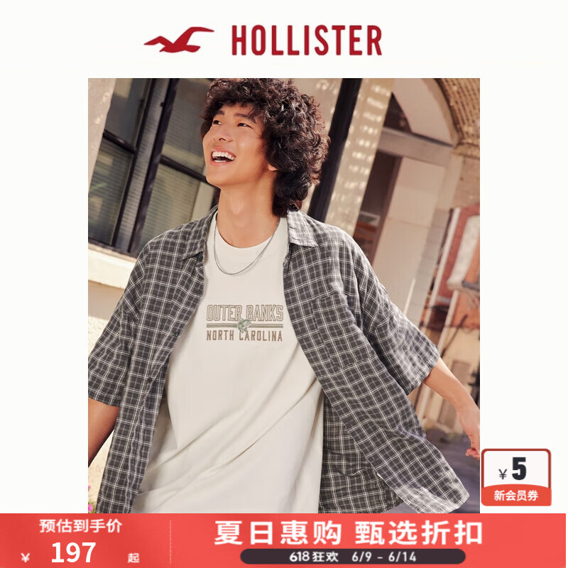HOLLISTER25夏新款美式簡(jiǎn)約風(fēng)情侶肌理感格子襯衫男裝KI325-5163 黑色格紋 M (180/100A)