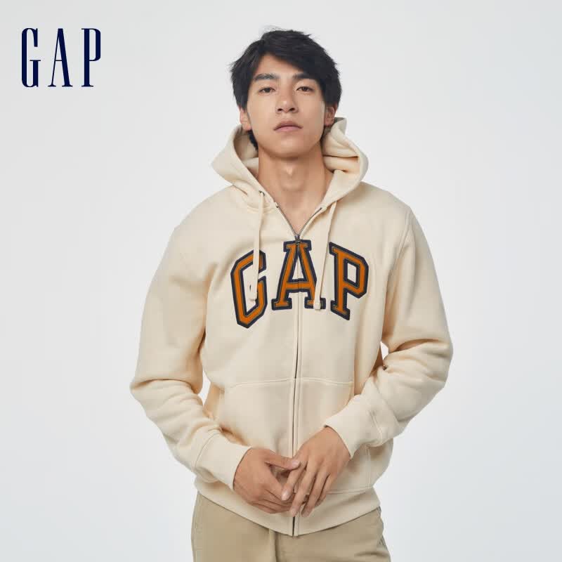Gap男女装秋季LOGO碳素软磨抓绒卫衣461135情侣装运动休闲外套 奶油米色 185/108A(XL)高性价比高么？