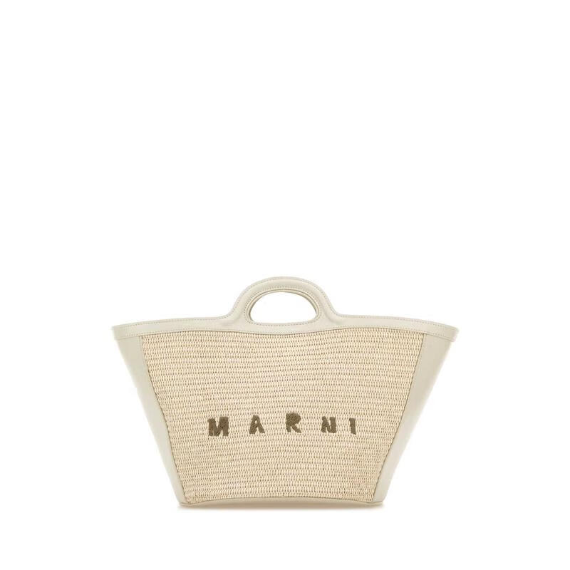 MARNI小巧夏季手提包白色皮革與草編時(shí)尚設(shè)計(jì)女包 White TU