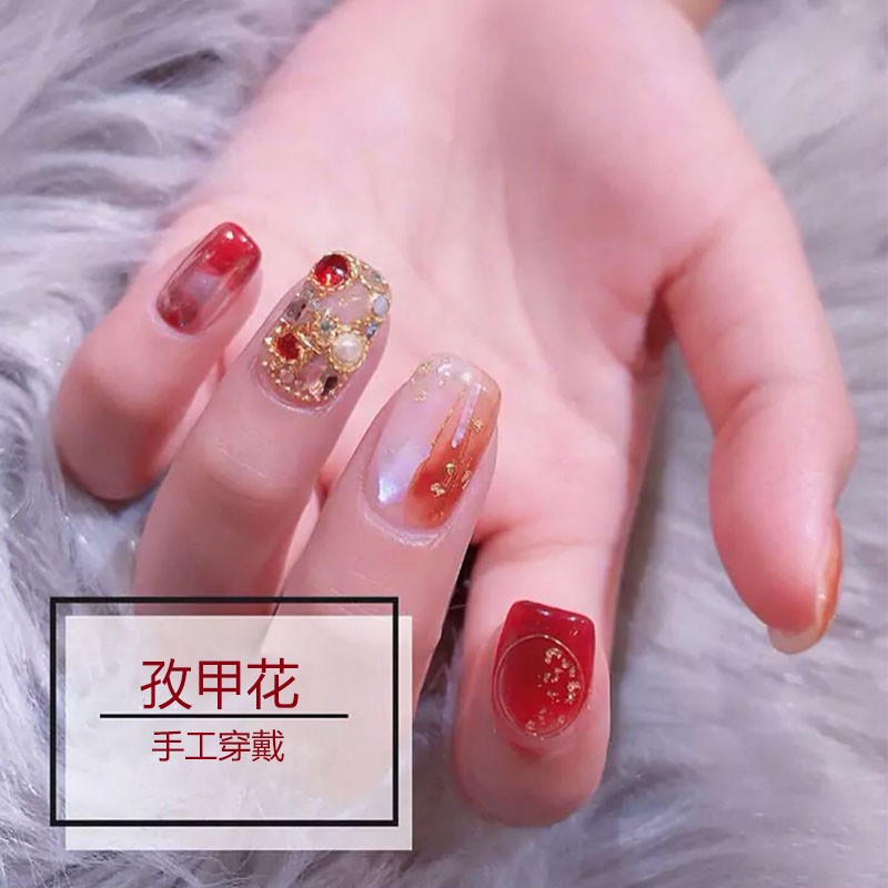 孜甲花指甲贴片可拆卸穿戴式美甲成品无痕可取带女随时摘戴假美甲 图3