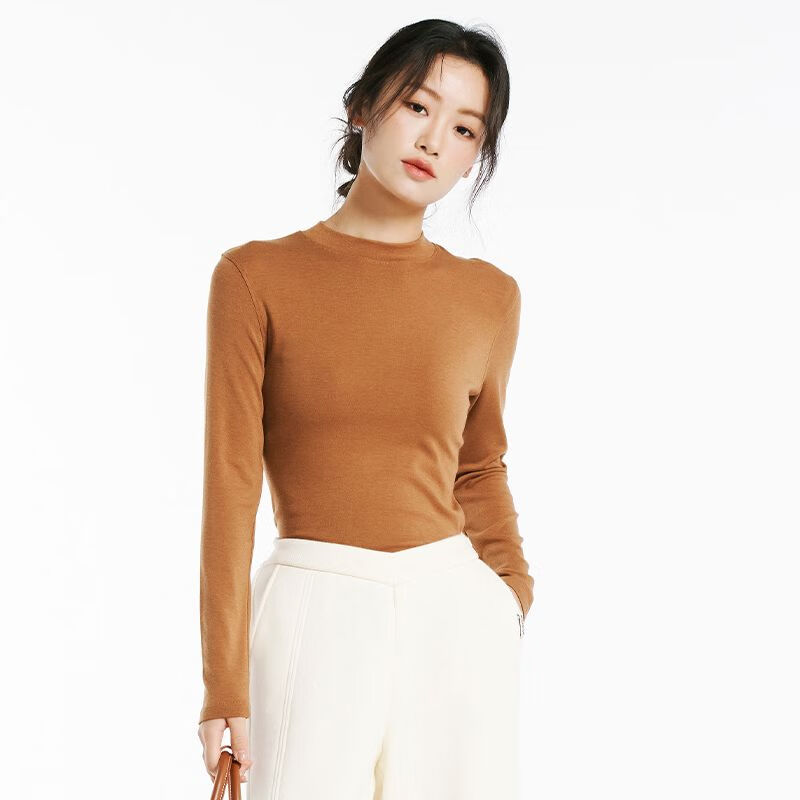 2025爆款李佳琦直播间时尚节秋冬打底衫女可外穿修身显瘦长袖 焦糖咖半高领 XL XL115-130斤