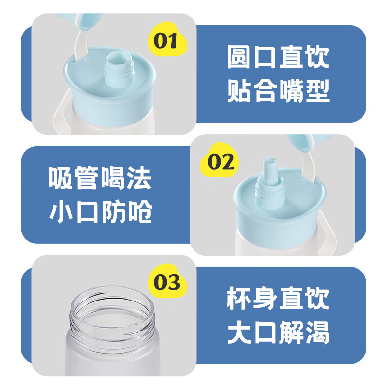 AILUKI日本运动水杯女Tritan大容量高颜值健身水壶耐高温夏便携骑行吸管 亿点蓝780ML【进口Tritan+防摔耐磨】