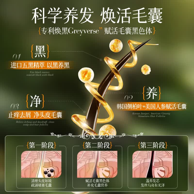 PUNOMO新西兰进口何首乌黑发洗发水乌黑白发治发根转养自然黑防脱洗头膏 【自然焕黑控油去屑】500ml/瓶