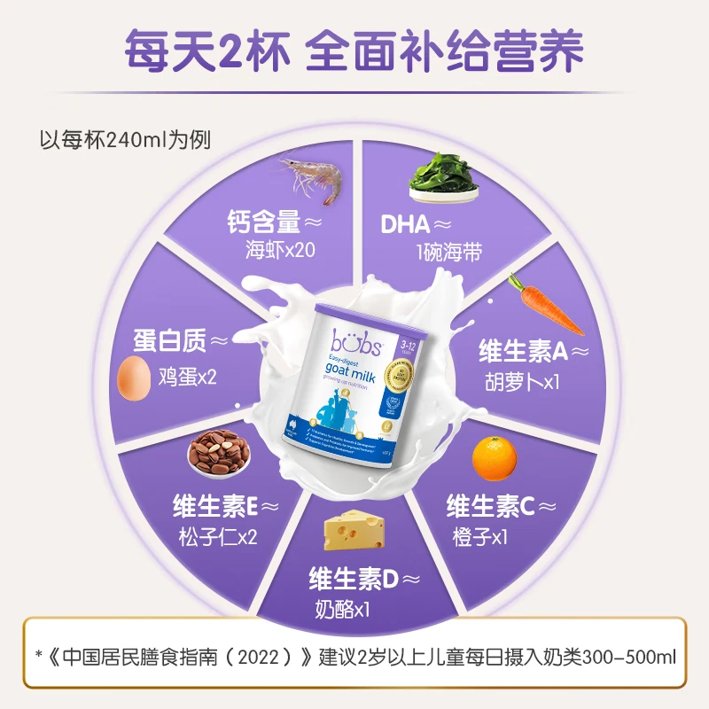 Bubs澳洲 A2儿童成长学生 羊奶粉600g【3-12岁】乳铁蛋白 益生菌+DHA 儿童奶粉 600g 1罐 效期27.03