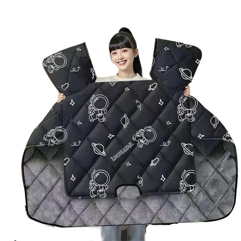 电动车挡风被挡风被新款防水保暖摩托电瓶车三轮车防风罩挡风衣冬季京喜加绒加厚加大黑色 宇航员-黑色