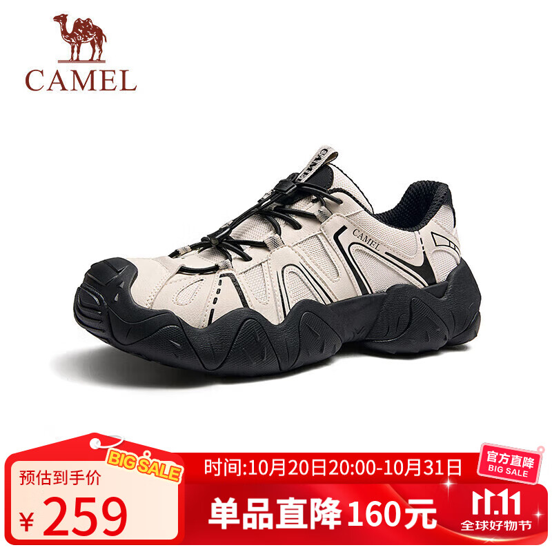 骆驼（CAMEL）【云山】网面户外徒步登山休闲丑萌鞋情侣 G15S076104 米白/黑 38