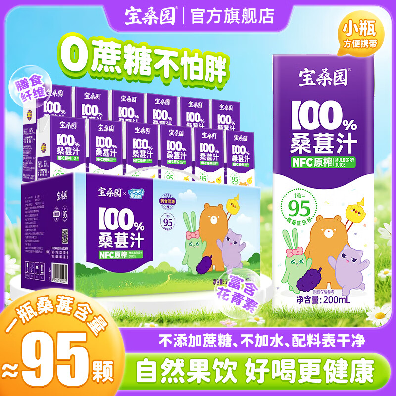 宝桑园100%NFC桑葚汁200ml*12盒 果蔬汁健康饮料 200ml*12盒 京东折扣/优惠券
