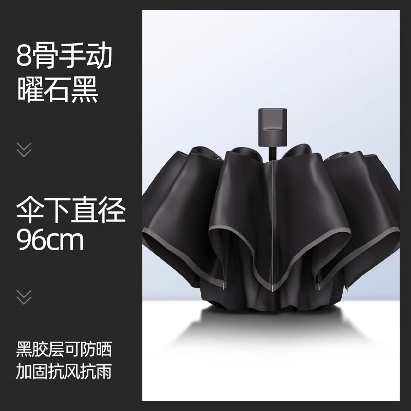 全自动折叠反向雨伞男女晴雨两用双人大号防晒遮阳伞信 曜石黑（手动反向伞）8骨