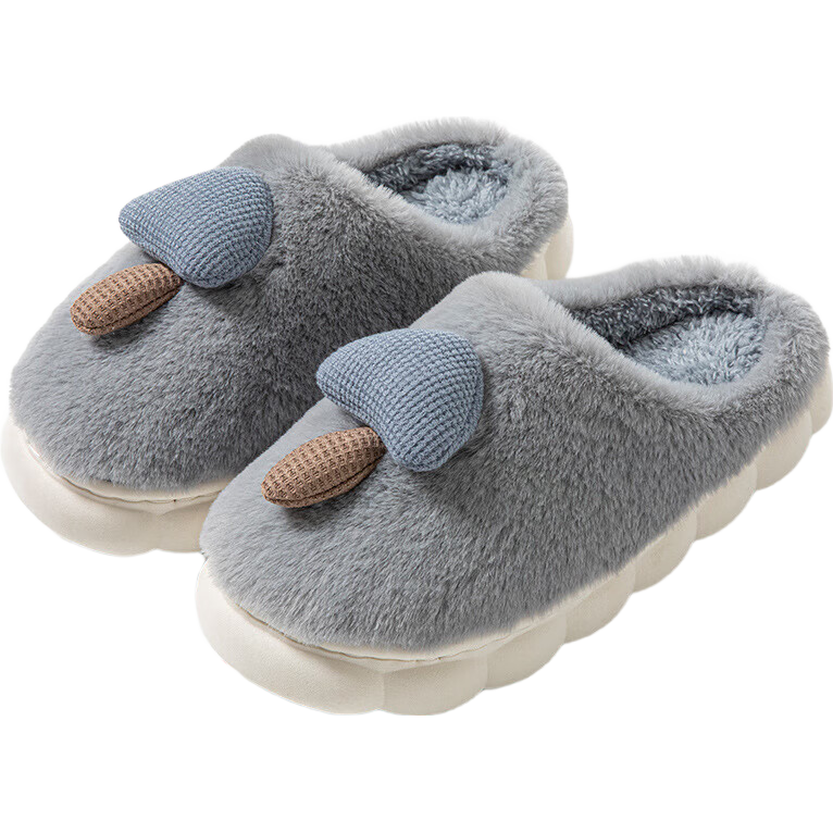 2025棉拖鞋女冬款蘑菇室内家居家用保暖毛绒拖鞋厚底棉鞋棉拖鞋女 蘑菇头棉拖-灰色 40-41 适合39-40