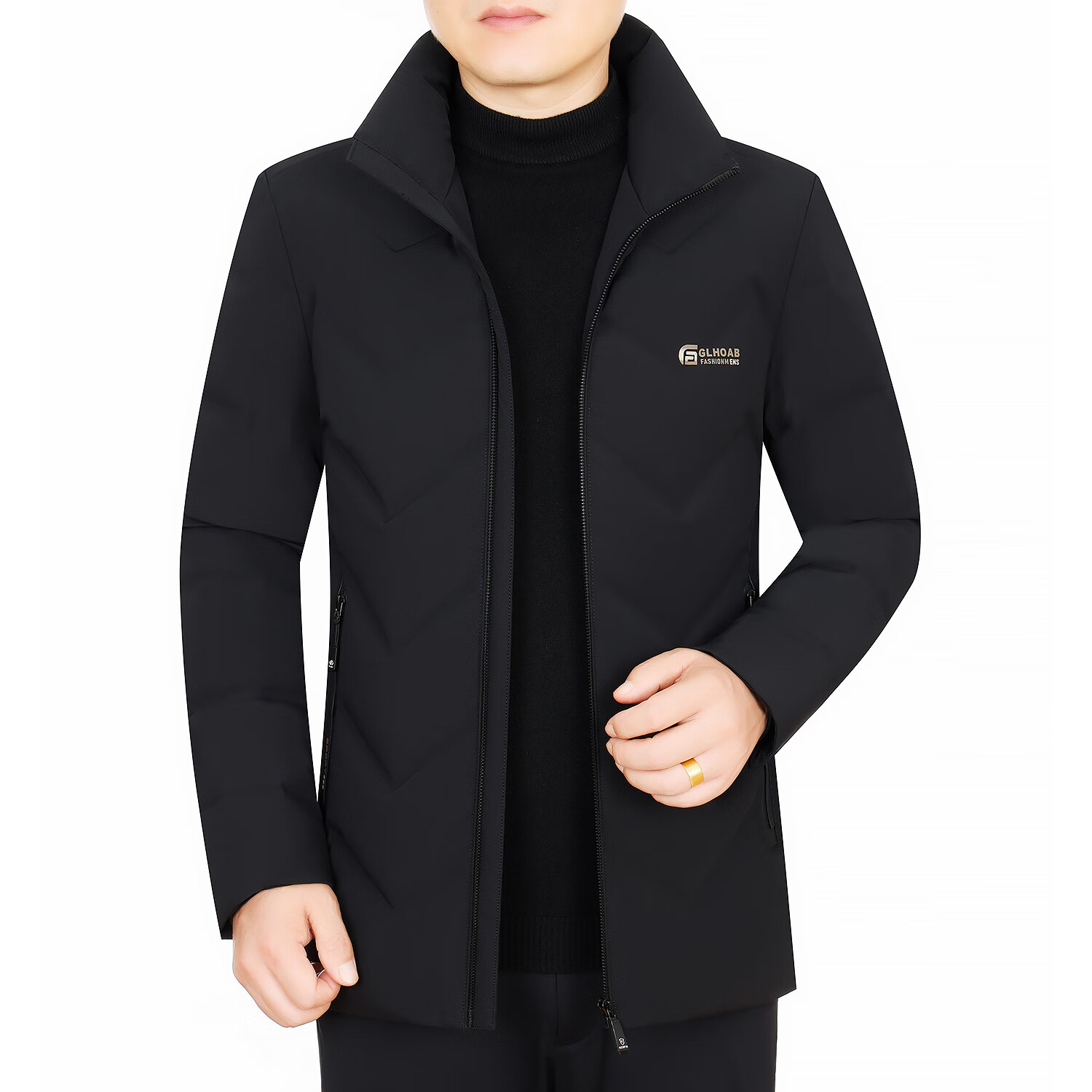 奥布斯特保罗官方保罗2025冬季羽绒服男装翻领轻薄商务休闲白鸭绒男士保暖外套 黑色 M