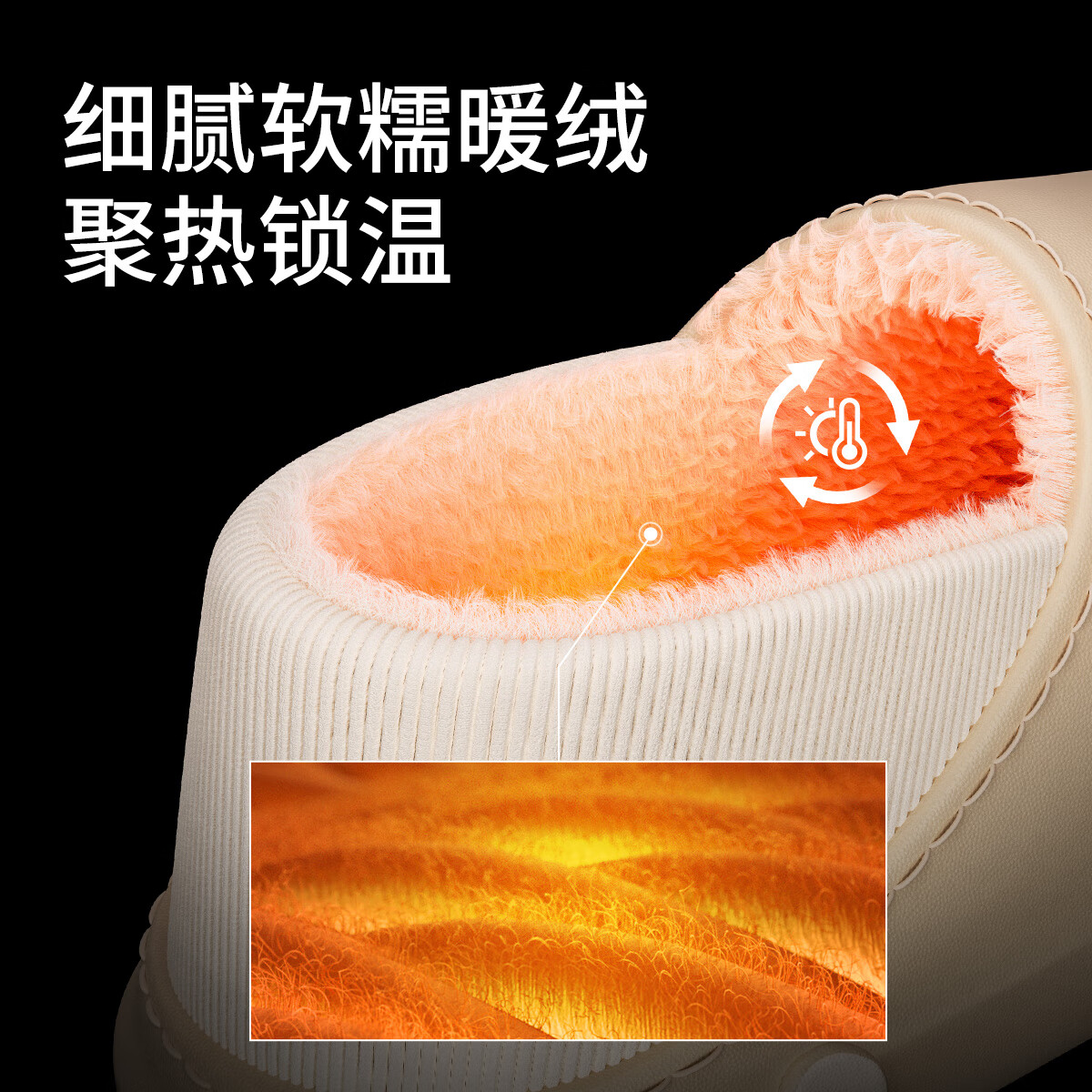 洁丽雅防水棉拖鞋男士秋冬季家居室内防滑防臭保暖踩屎感全包跟棉鞋女款 乳咖 42-43 【适合41-42码】