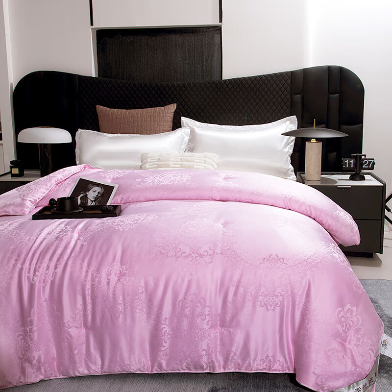 恒源祥蚕丝被100桑蚕丝春秋被子母被二合一加厚冬被8斤双人空调被芯10斤 富贵花-玛瑙粉 220X240子母被【4斤夏被】+【8斤冬被】拉链款