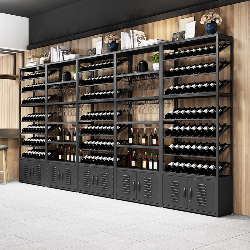 精甄 灑柜展示架鐵藝酒架酒吧落地隔斷酒柜葡萄酒紅酒收納酒杯架定制 酒柜長80*35*220CM高(單個(gè))