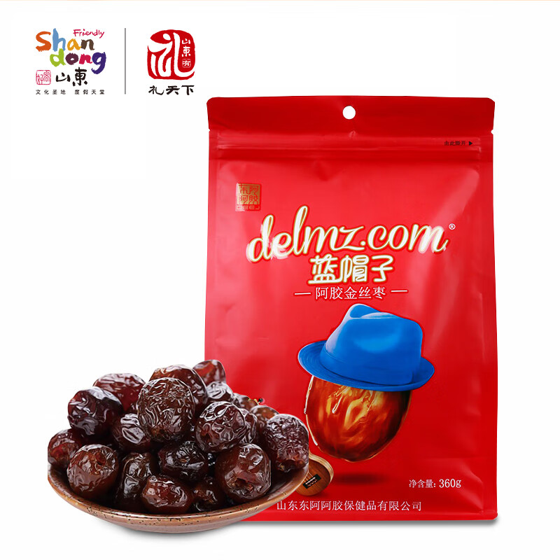 好客山东(friendly shandong) 东阿阿胶蓝帽子阿胶金丝枣阿胶枣360g