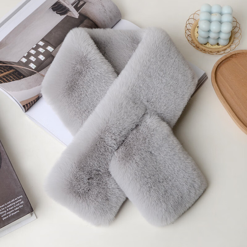 TUTORGOOSE高品质柔软亲肤皮草围巾围脖秋冬季保暖加厚韩版仿兔毛领巾礼物 黑色 双面加绒加厚围巾