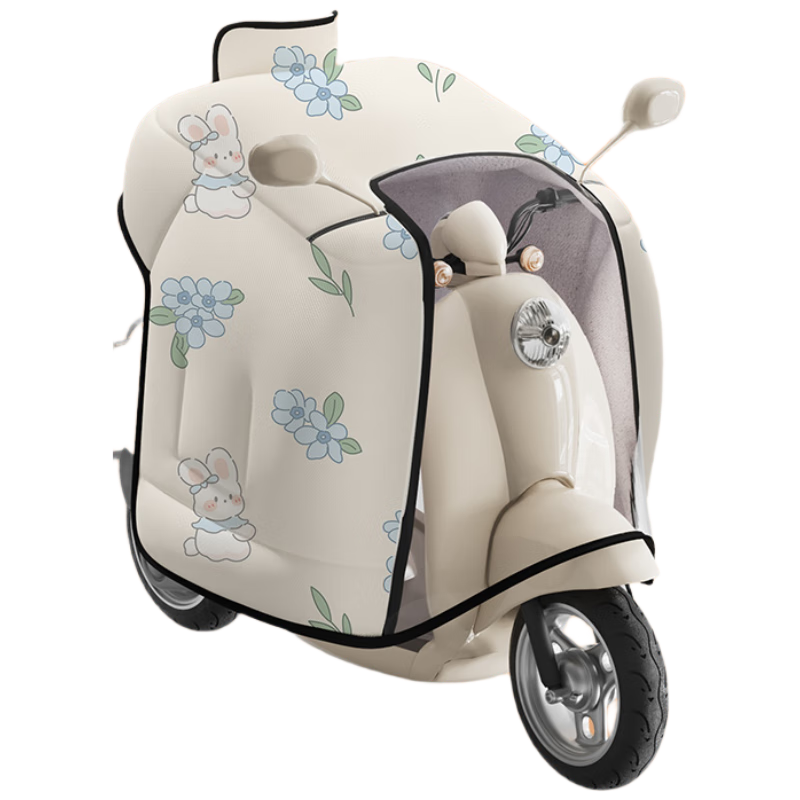 爱康尼电动车挡风被冬季加厚高颜值透膜加大护肩护颈保暖防水兰花兔