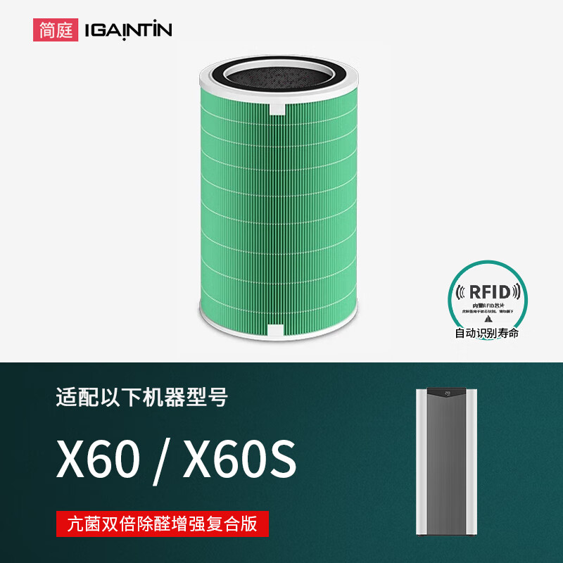 简庭适配352空气净化器滤芯过滤网 【X60/X60S滤芯】亢菌双倍除醛增强复合版