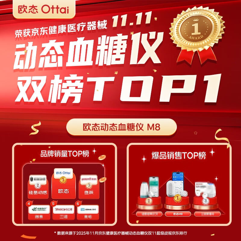 欧态动态血糖仪免扎手指测糖 免组装一体式14天持续葡萄糖监测系统 M8 【测糖优选】1盒装