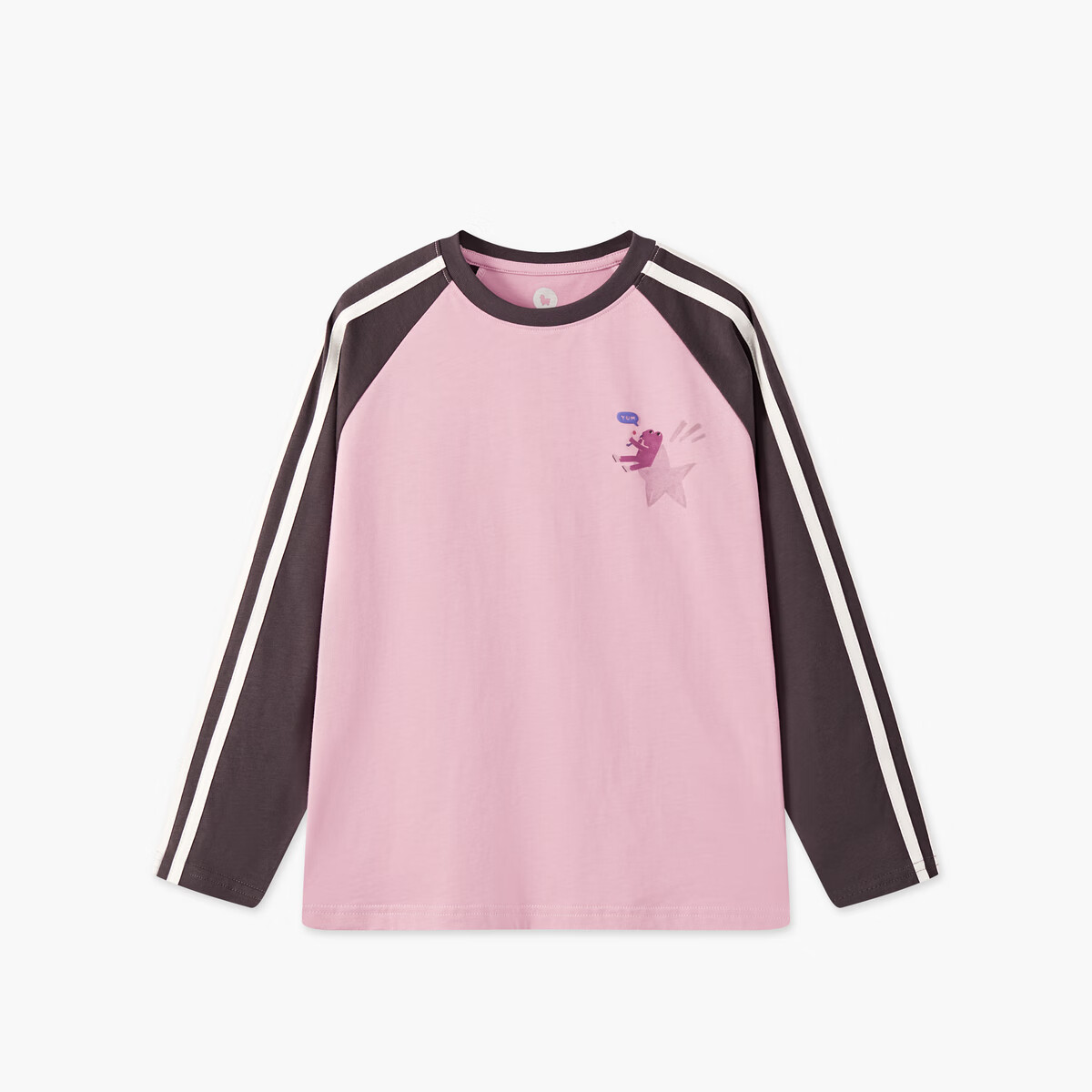 马骑顿(MQD)男童25秋新款学院风撞色插肩袖女童字母长袖体恤打底衫 浅粉 130