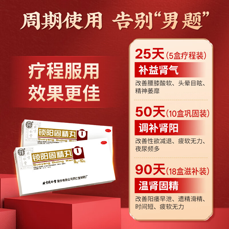 北京同仁堂锁阳固精丸9g*10丸/盒(黑丸子大蜜丸) 胖东来同款温肾固精 肾阳不足男科用药腰膝酸软遗精早泄头晕