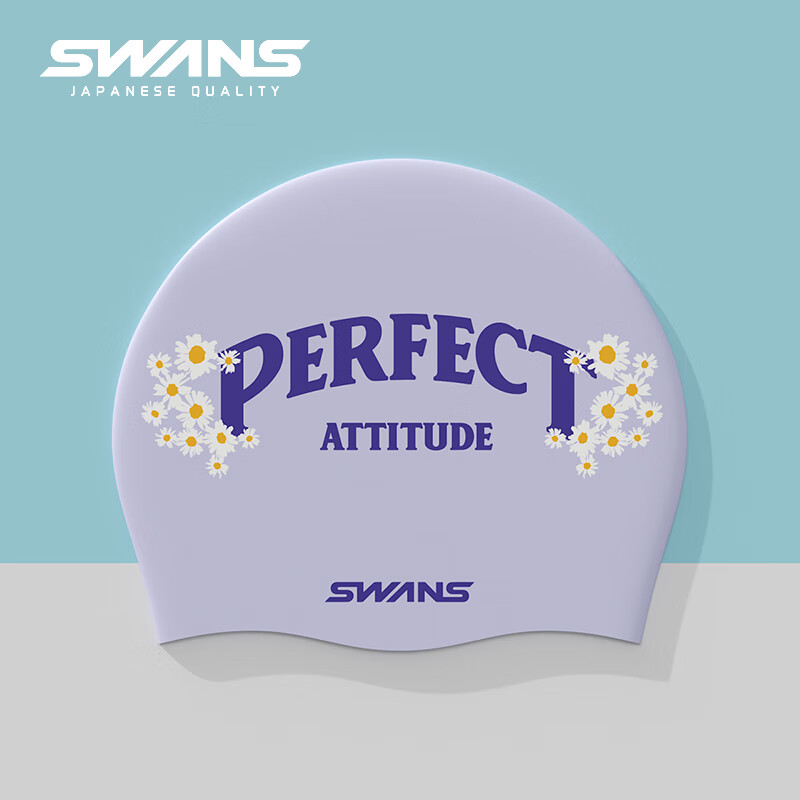 SWANS【新品】硅胶泳帽女士防水不勒头时尚大码成人护耳型男士游泳帽 紫色字母