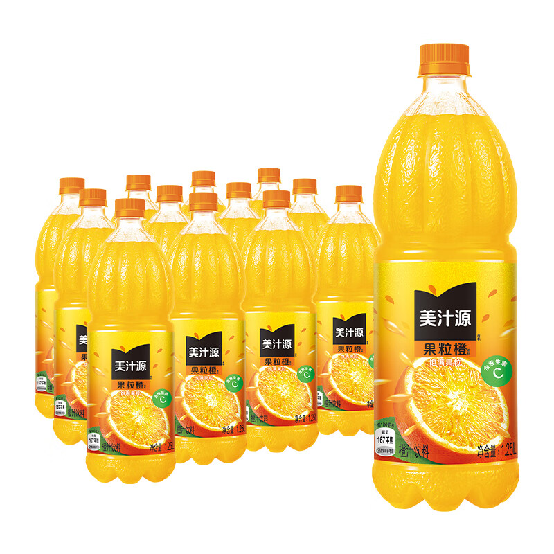 可口可乐(Coca-Cola)田嘉瑞同款美汁源果汁/果味饮料果粒橙橙汁1.25Lx12瓶可口可乐 1件CJ