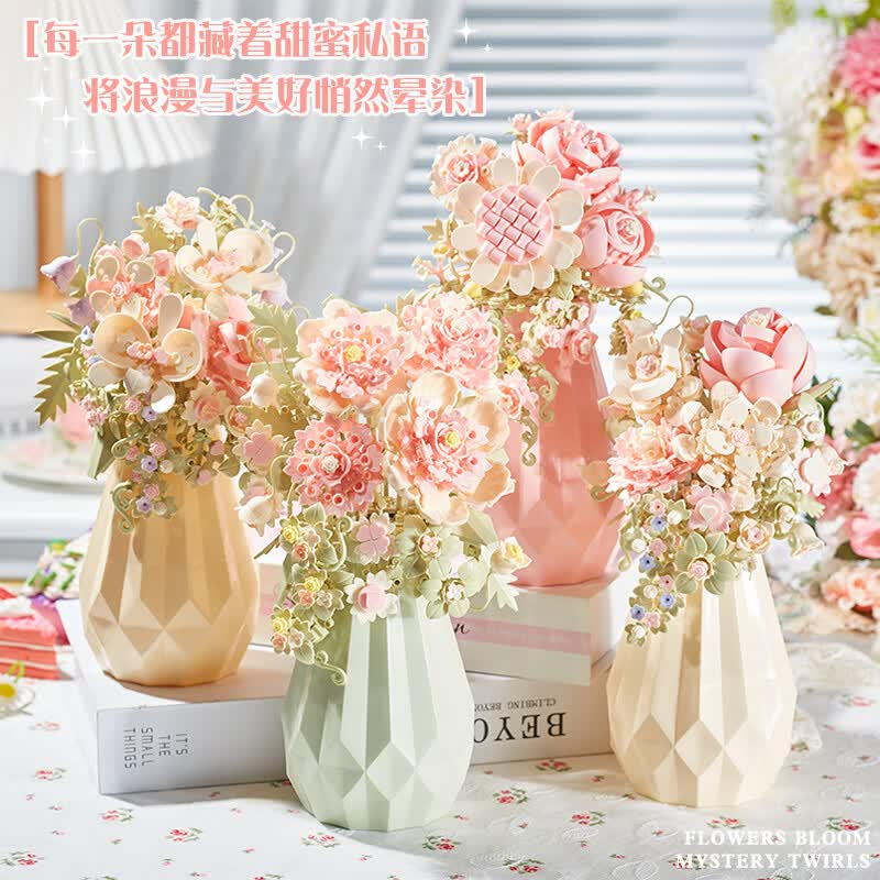 雅拼茉莉永生花积木花束手工diy拼装高颜值拼图摆件生日礼物送女生 四季花序全家福【花瓶4款】