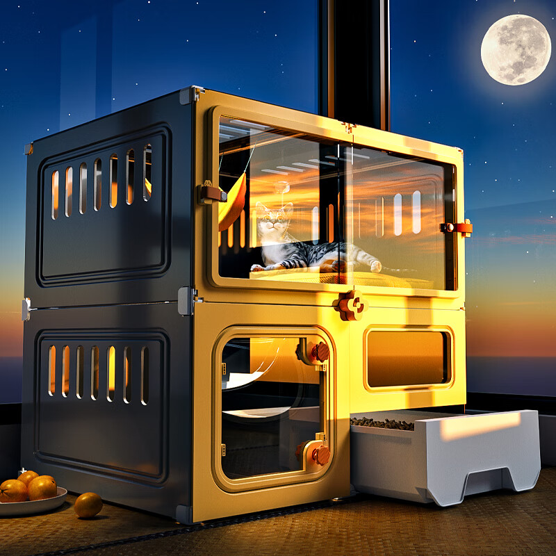 蔻丝猫别墅带遥控灯厕所一体超大空间猫笼子家用室内猫窝一室一卫屋舍