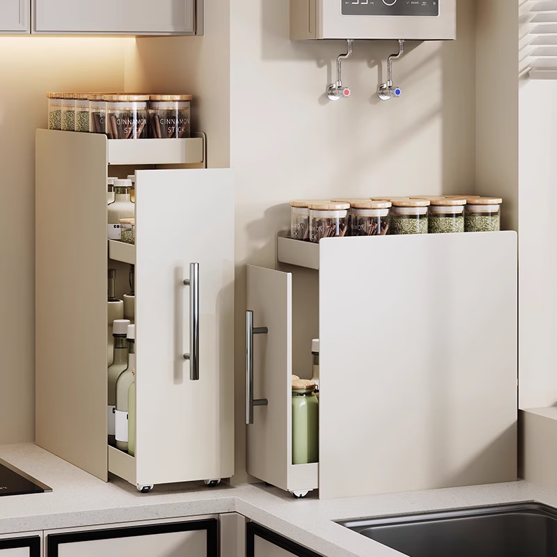 衣炫防尘抽拉式调料品置物架厨房多功能调味料台面收纳柜架子盒窄边 奶油白-三层大号