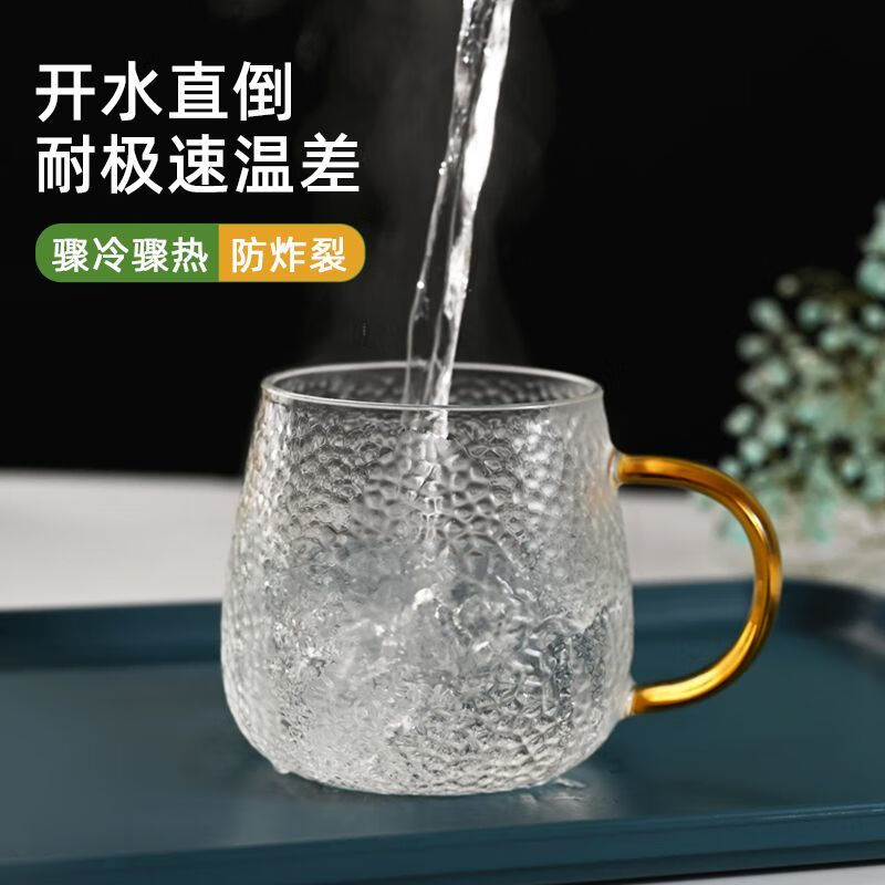 玻璃水杯带把手耐高温防爆泡茶杯家用大容量喝水杯套装ins简约杯 4只（金蓝红绿）450ml