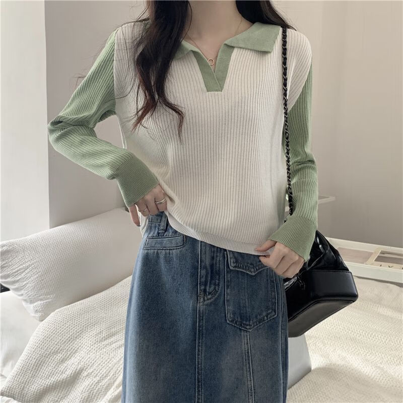 ���ڲ������������＾2023�¿���Ƹ�С��ײɫpolo�쳤��t����֯�����Ů�̿����� ���� L