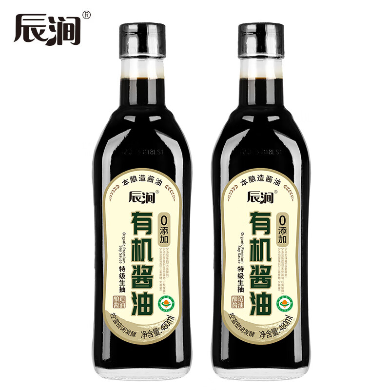 辰涧有机酱油零添加特级生抽0添加头道酿造酱油官方旗舰店家用食用 有机酱油480ml*2瓶