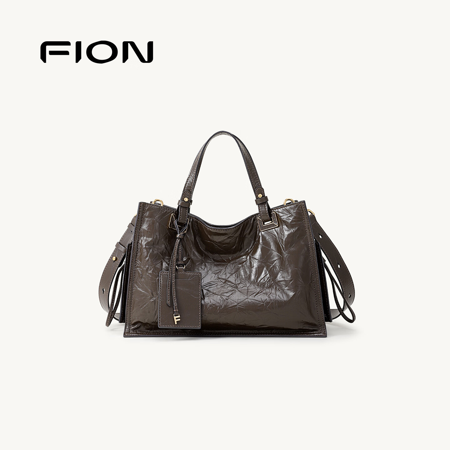 菲安妮(FION)2025新款包包女包托特包高级感大容量手提斜挎包 生日礼物 褐-大款