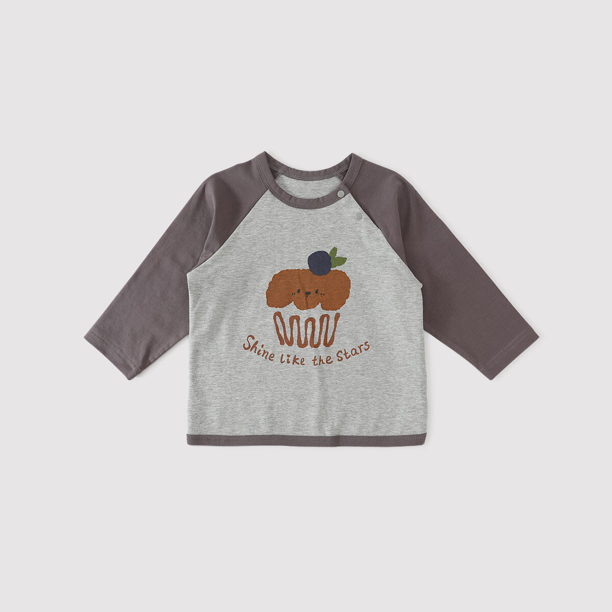 巴厘小猪男童T恤秋季2025新款长袖儿童休闲体恤洋气撞色女童上衣宝宝秋装 雾灰紫 90