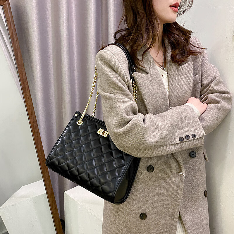游子吟七夕情人节礼物送女友老婆包包女包链条包腋下包小香风大容量 黑色-小香风菱格链条包