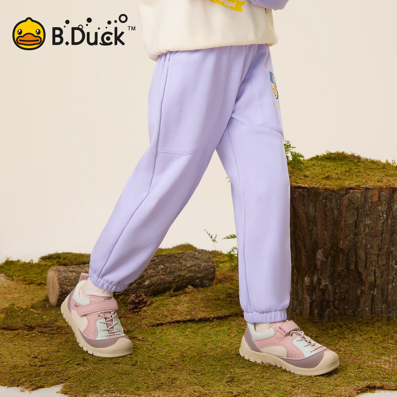 B.Duck小黄鸭童装女童裤子针织长裤束脚春秋儿童运动卫裤洋气 丁香紫 150 cm