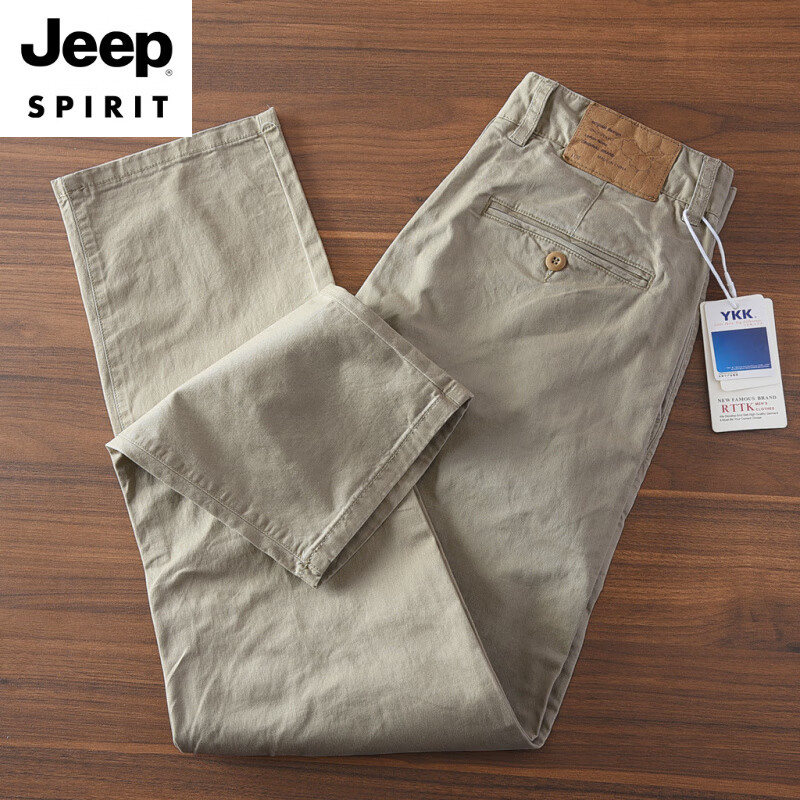 JEEP SPIRIT2025春夏日系复古水洗棉休闲裤男直筒宽松微弹春秋休闲长裤子男裤 卡其 31
