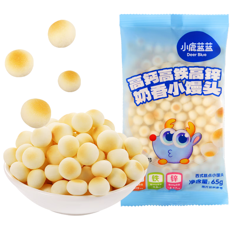 小鹿蓝蓝高钙高铁高锌奶香小馒头宝宝零食儿童零食小馒头3袋组合装195g