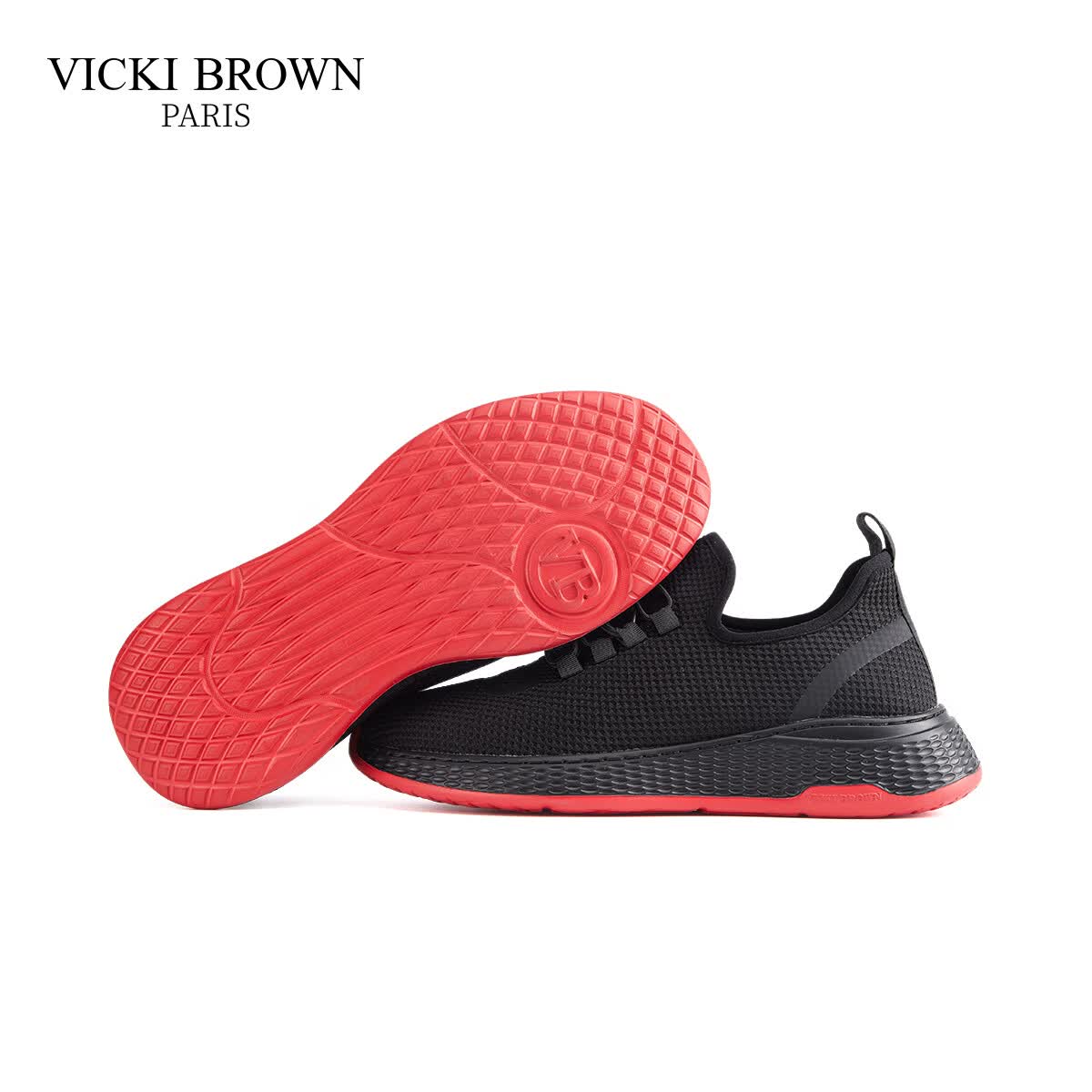 未毕（VICKI BROWN）法国品牌VB男鞋【健走系列】通勤防滑户外休闲鞋男舒适透气网面鞋 黑红 43