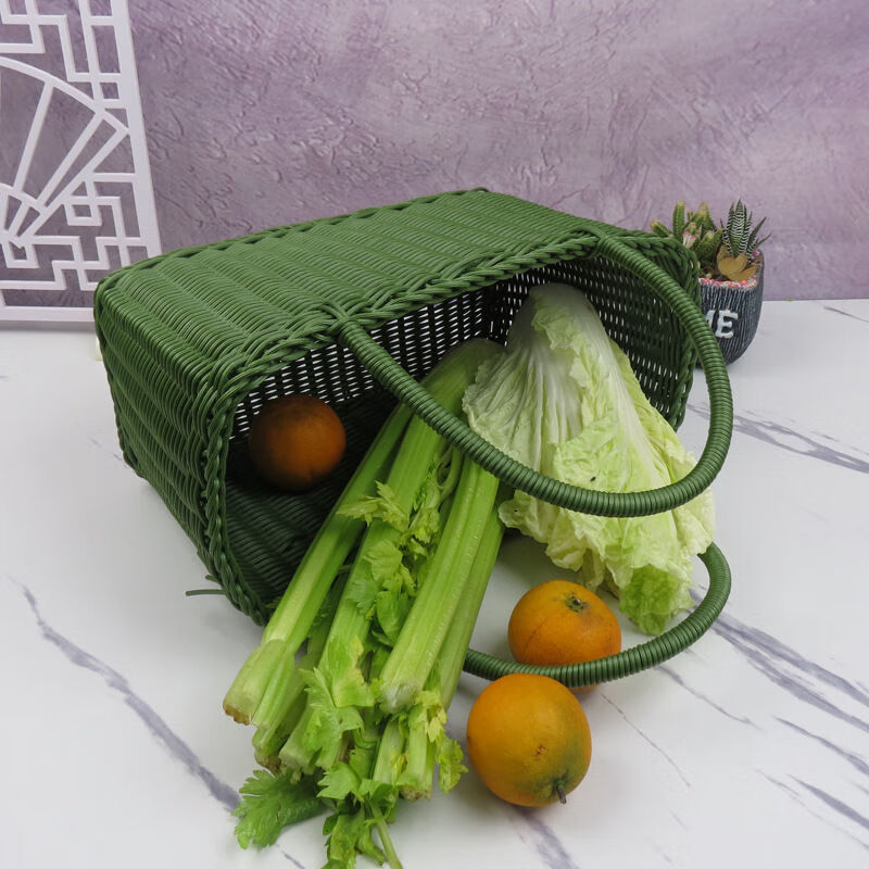 篮子 超大号藤编柳编野餐收纳篮带盖礼品买菜编织蓝 cl10绿色菜篮带