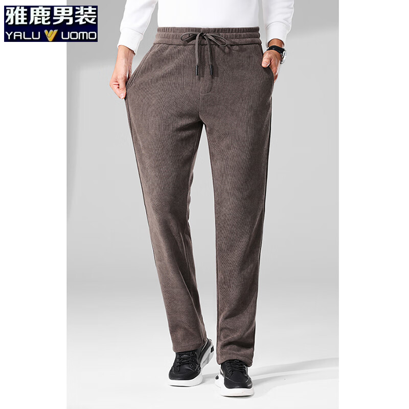 雅鹿男装休闲裤男2025秋季新款灯芯绒直筒弹力商务休闲裤大码男士长裤 卡其 4XL (建议185-200斤)