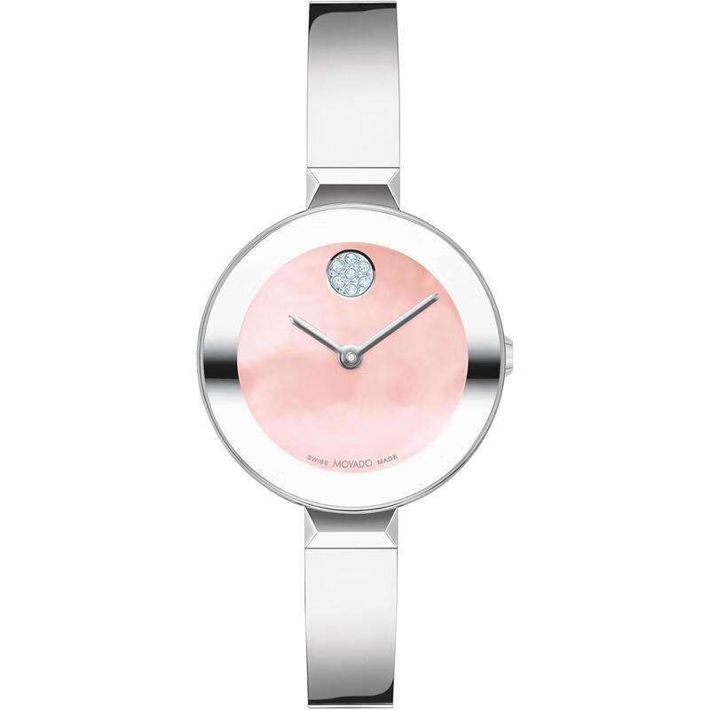 摩凡陀（Movado）女士手表 手鐲式腕表瑞士石英不銹鋼表帶輕奢時(shí)尚表盤(pán)女表 送女友 Pink Mother of Pearl