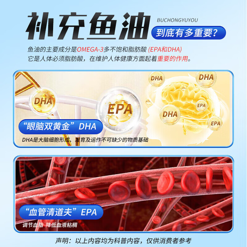 南京同仁堂生物科技高浓度鱼油胶囊omega-3呵护心脑眼健康DHAEPA非鱼肝油 1瓶【omega-3鱼油】 60粒*1瓶